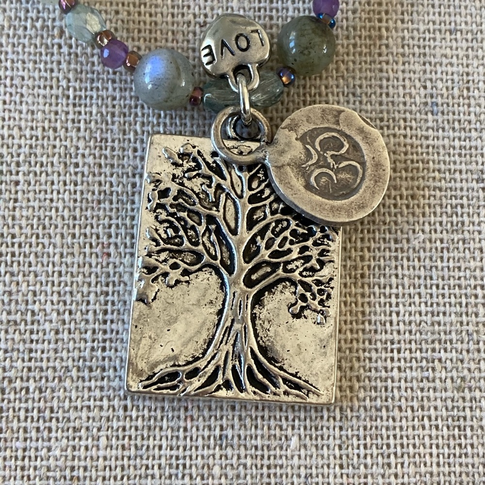 Tree of Life Pendant w Sterling Silver Ohm Charm Amethyst & Agate Neckla…